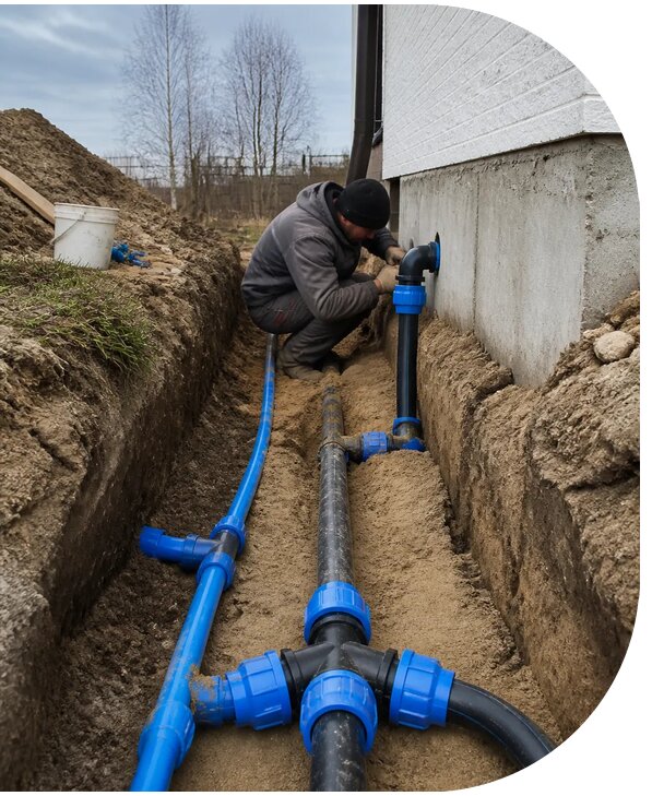 Монтаж наружного водопровода на участке под ключ в Омске